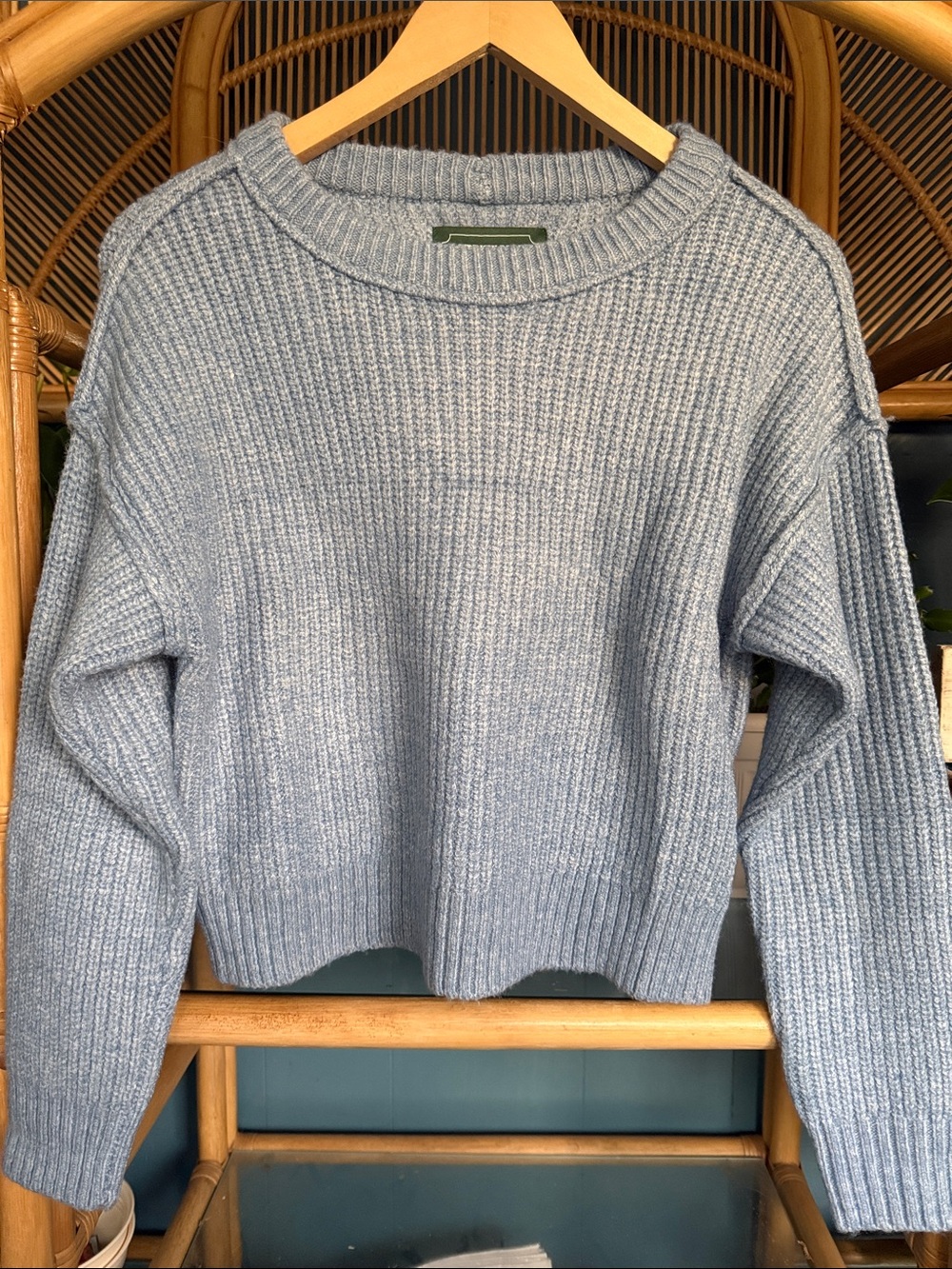 American Eagle Outfitters Pale Blue Ribbed Crewneck Sweater